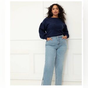 ELOQUII Elements Women's Plus Size Straight Leg Jean With Slit